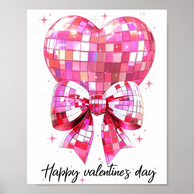 Póster Happy Valentine's Day Funny Coquette Disco Ball He (Frente)
