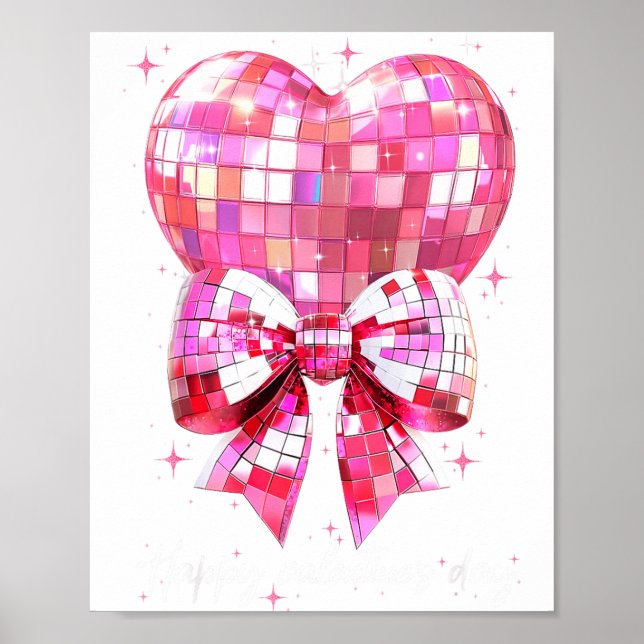 Póster Happy Valentine's Day Funny Coquette Disco Ball He (Frente)
