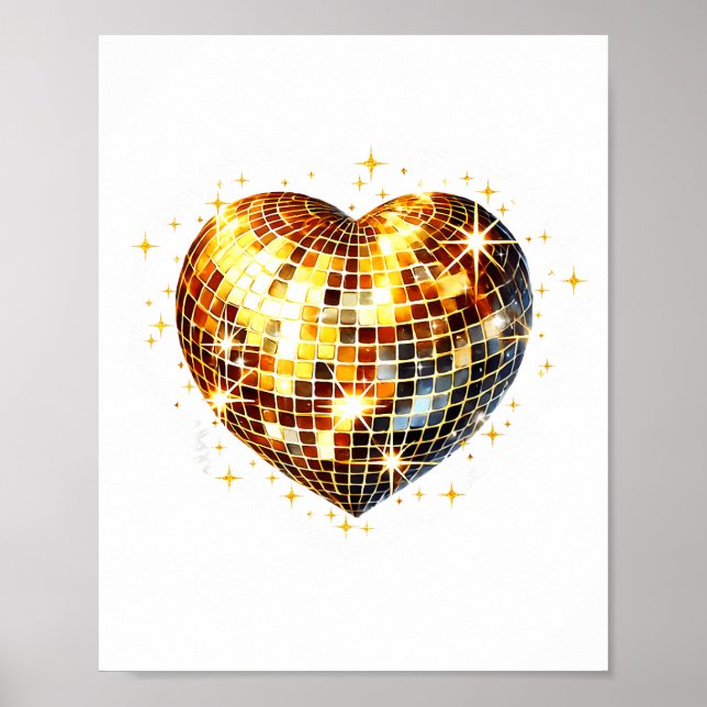Póster Happy Valentine's Day Funny Gold Coquette Disco Ba (Frente)