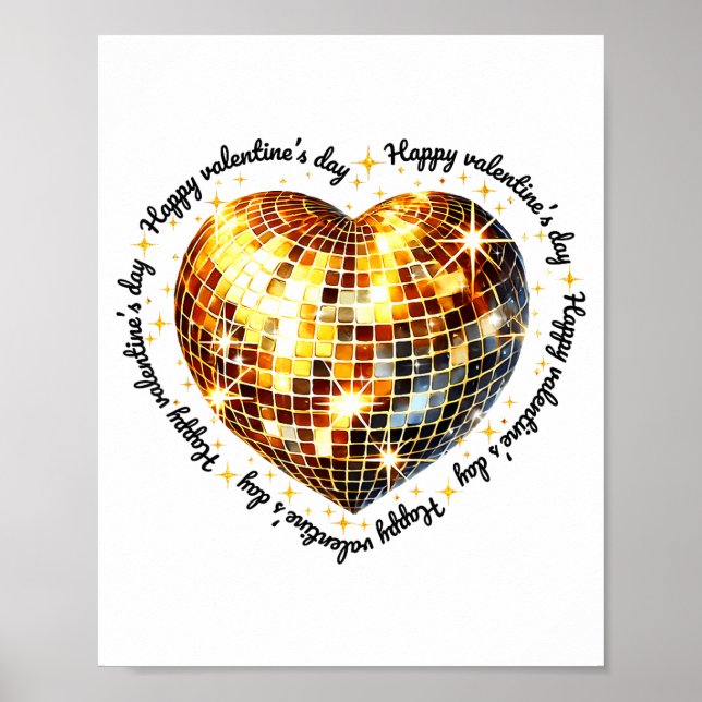 Póster Happy Valentine's Day Funny Gold Coquette Disco Ba (Frente)