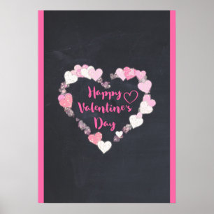 Póster Happy Valentine's Day Glittery Pink Hearts
