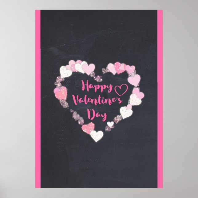 Póster Happy Valentine's Day Glittery Pink Hearts (Frente)