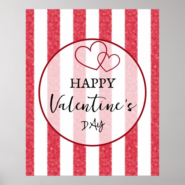 Póster Happy Valentine's Day Heart Stripes Poster (Frente)