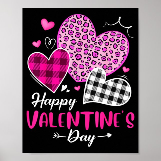 Póster Happy Valentine's Day Leopard And Plaid Hearts Gir (Frente)