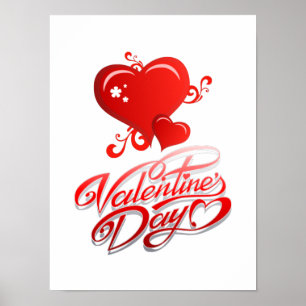 Póster happy valentines day with red hearts