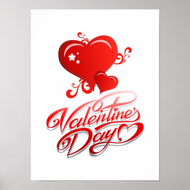 Póster happy valentines day with red hearts (Frente)