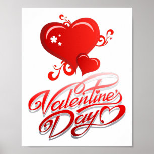 Póster happy valentines day with red hearts