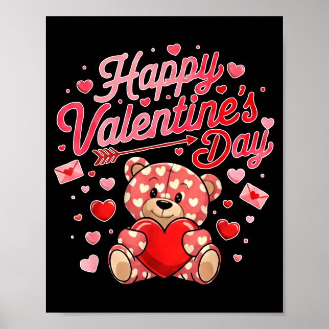 Póster Happy Valentines Day Women Cute Bear Valentine Hea (Frente)