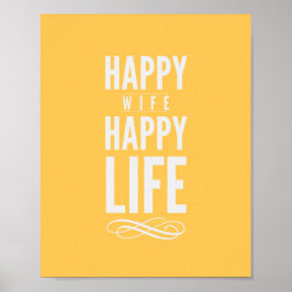 Póster Happy Wife Typographic Quote Print in Yellow
