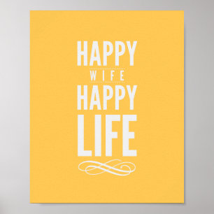 Póster Happy Wife Typographic Quote Print in Yellow