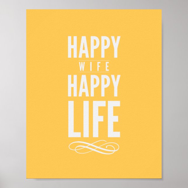 Póster Happy Wife Typographic Quote Print in Yellow (Frente)
