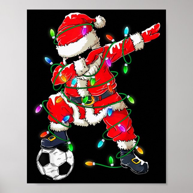 Póster Happy Xmas Dabbing Santa Soccer Christmas Pajamas  (Frente)