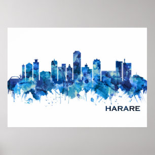 Póster Harare Zimbabue Skyline Blue
