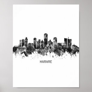 Póster Harare Zimbabwe Skyline BW