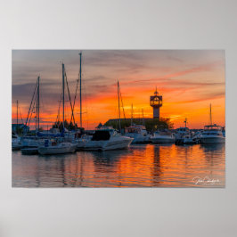 Póster Harbor of Fire — Sunset at the Erie Marina Framed 