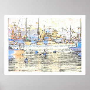 Póster Harbour Dawn & Pelican Print