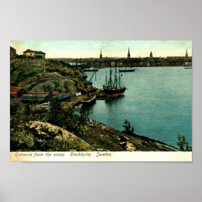 Póster Harbour, Estocolmo, Suecia Vintage (Frente)