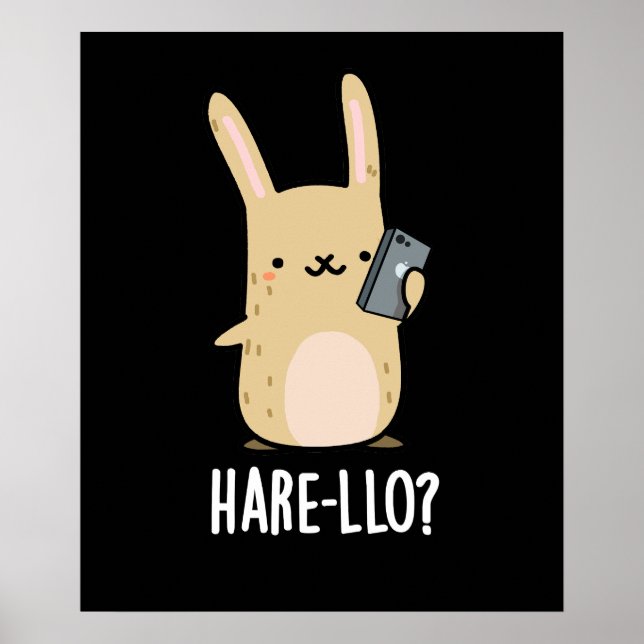 Póster Hare-llo There Funny Hare Rabbit Pun Dark BG (Frente)