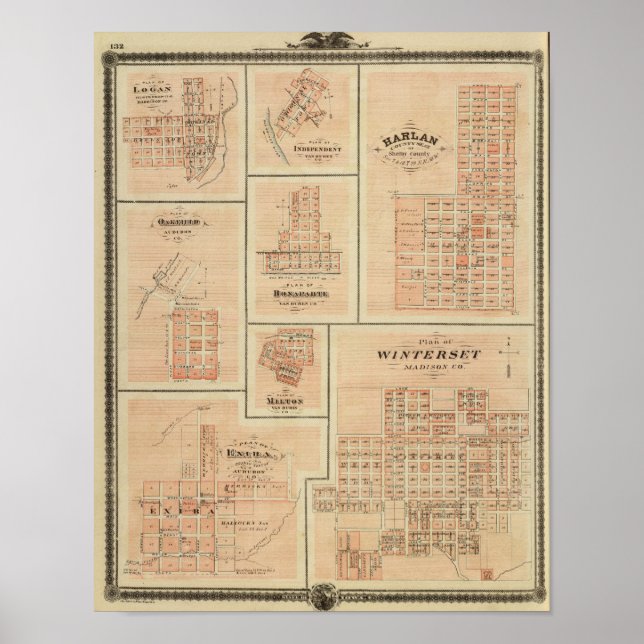 Póster Harlan, Winterset, Exira, Milton, Oakfield (Frente)