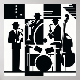 Póster Harlem Renaissance Jazz Trio negro y blanco