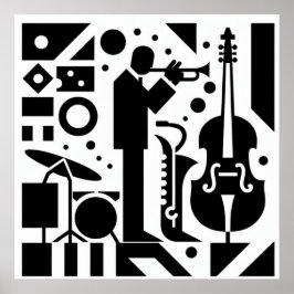 Póster Harlem Renaissance Trumpet Músico blanco y negro