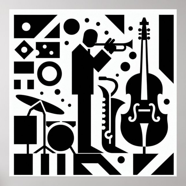 Póster Harlem Renaissance Trumpet Músico blanco y negro (Frente)