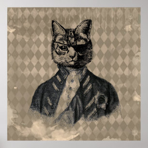 Póster Harlequin Cat Grunge