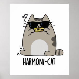 Póster Harmoni-cat Funny Harmonica Cat Pun