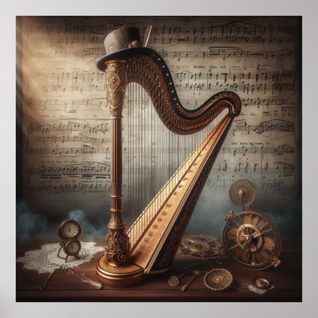 Póster Harp Steampunk = Fondo de Sheetmusic (Frente)