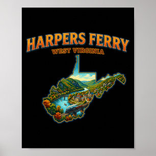 Póster Harpers ferry Virginia Occidental mapa vintage esc