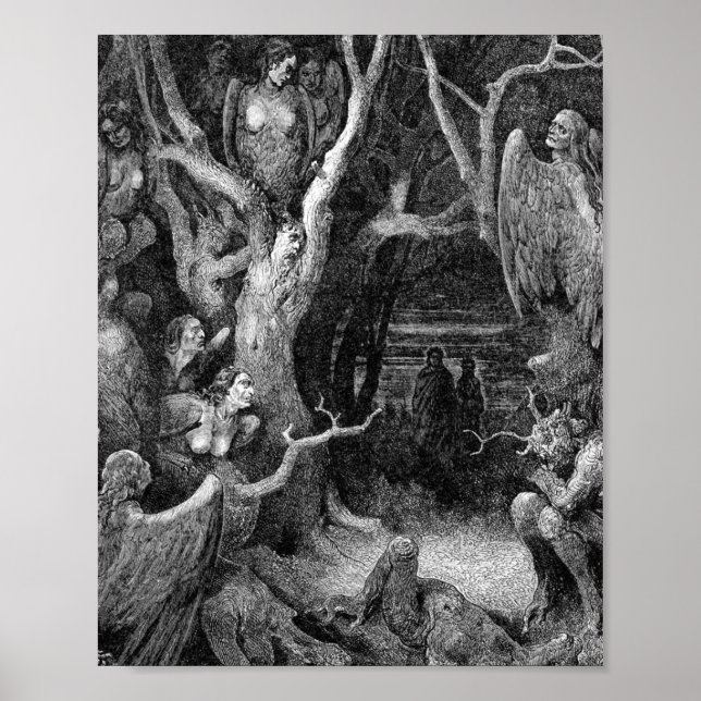Póster Harpies En El Bosque De Suicidios Gustave Dore (Frente)