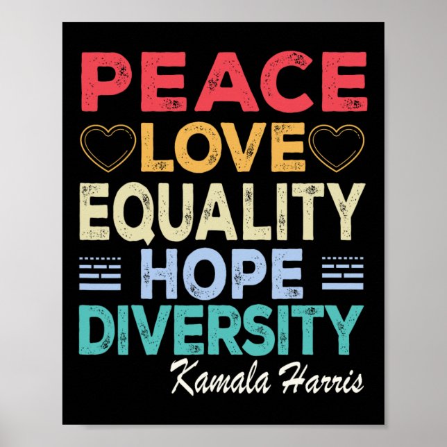 Póster Harris Peace Love Equality Hope Diversity Retro (Frente)
