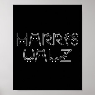Póster Harris Tim Walz Waltz Gato Diseño de Letra Fuente