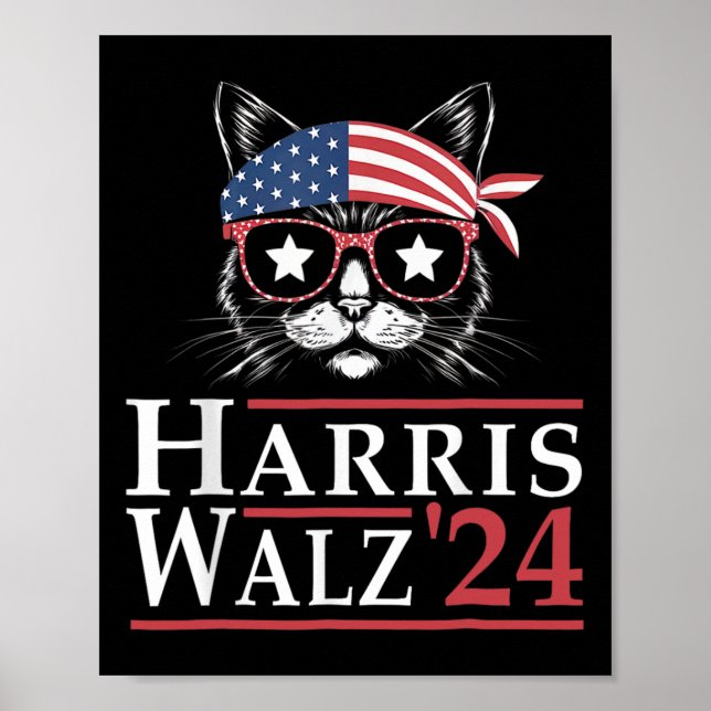 Póster Harris W 2024 Funny Cat Election Kamala Harris Tim (Frente)