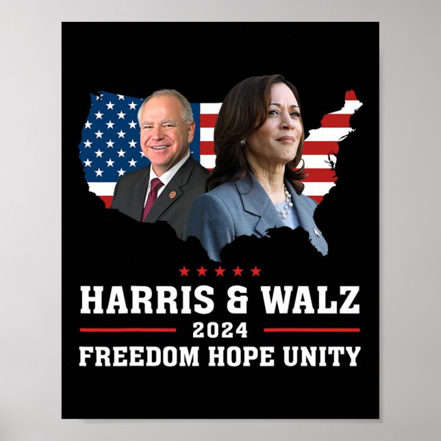 Póster Harris W 2024 Libertad Esperanza Unidad Política K (Frente)