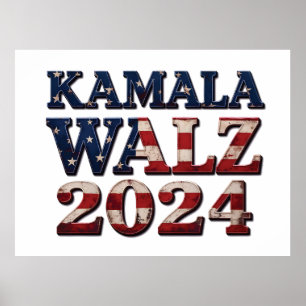Póster Harris Walz 2024 Elecciones Kamala Tim Waltz