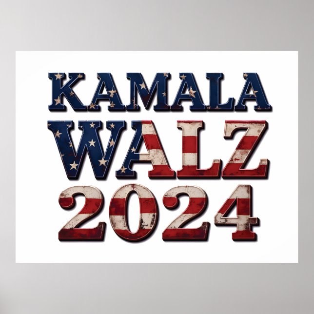 Póster Harris Walz 2024 Elecciones Kamala Tim Waltz (Frente)