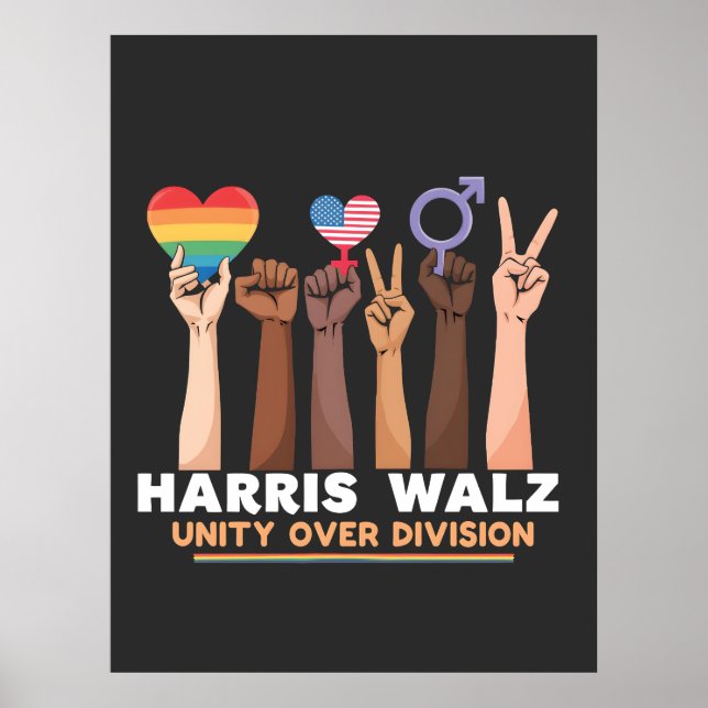 Póster Harris Walz Unity por la división Peace Love LGBTQ (Frente)