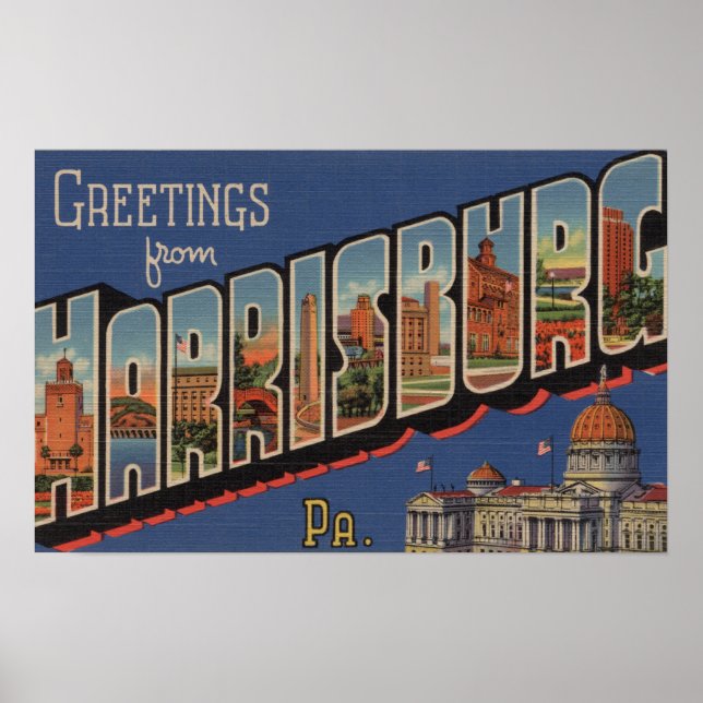 Póster Harrisburg, Pensilvania - Escenas de letras grande (Frente)