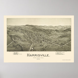 Póster Harrisville, Mapa Panorámico de WV - 1899