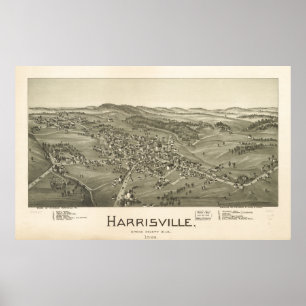 Póster Harrisville W. Virginia 1899 Antique Panoramic Map