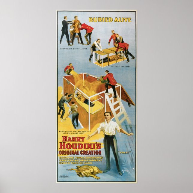 Póster Harry Houdini, afiche de la cosecha viva enterrada (Frente)