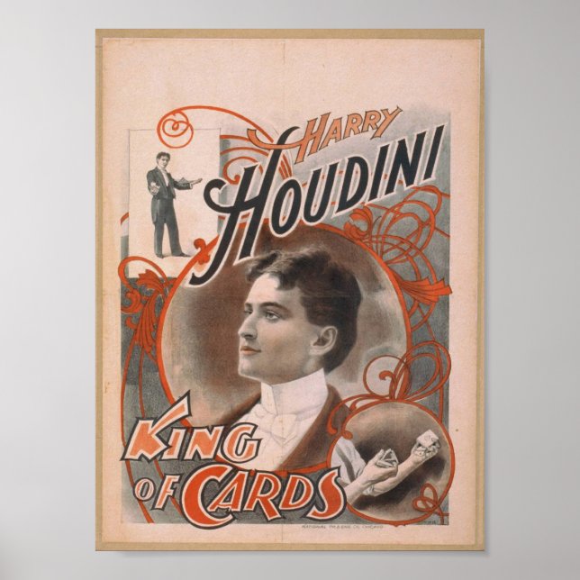 Póster Harry Houdini, el teatro de moda "King of Cards" (Frente)