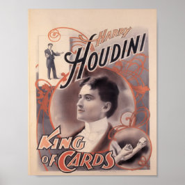 Póster Harry Houdini, rey de las cartas 1895