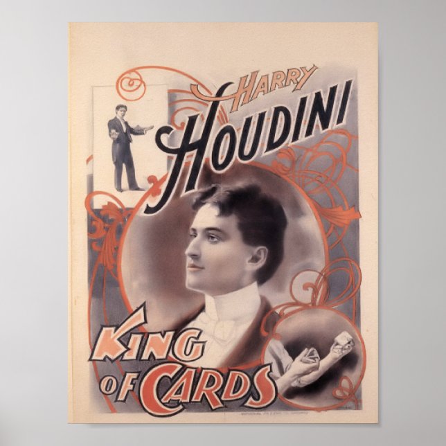 Póster Harry Houdini, rey de las cartas 1895 (Frente)