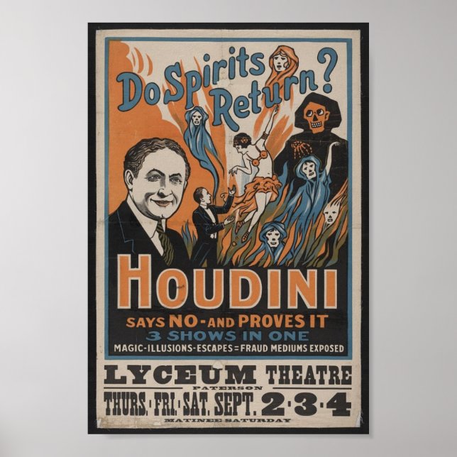 Póster Harry Houdini Vintage Magician Performance Poster (Frente)