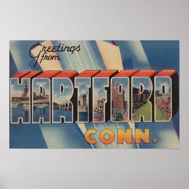Póster Hartford, Connecticut - Escenas de letras grandes  (Frente)