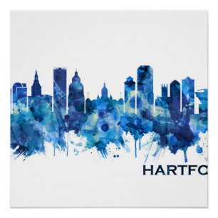 Póster Hartford Connecticut Skyline Blue