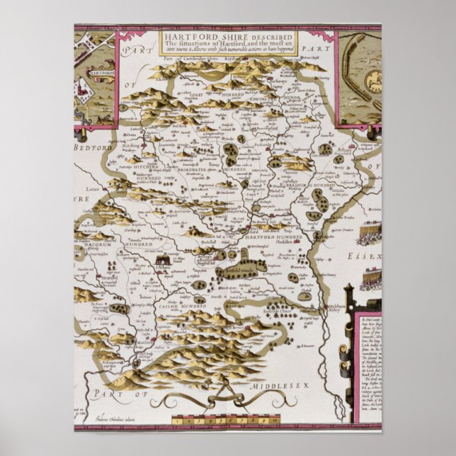 Póster Hartfordshire y la situación de Hartford (Frente)