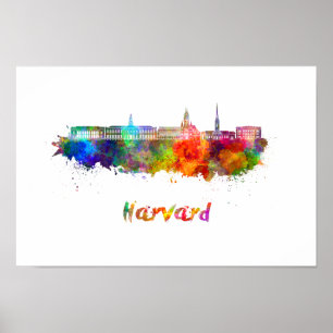 Póster Harvard skyline in watercolor